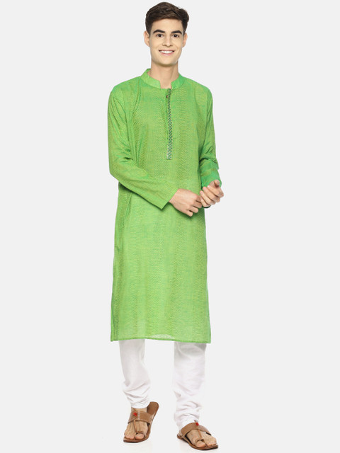 

PAROKSH Men Green Woven Design Straight Kurta