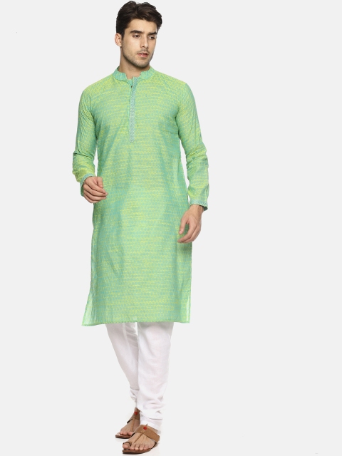 

PAROKSH Men Lime Green & Yellow Woven Design Straight Kurta