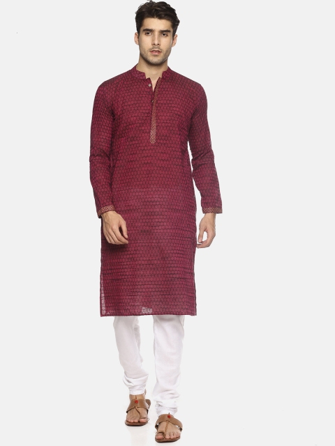 

PAROKSH Men Maroon & Black Woven Design Straight Kurta