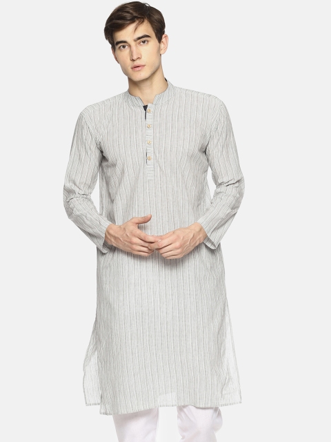 

PAROKSH Men Grey & Taupe Striped Straight Kurta