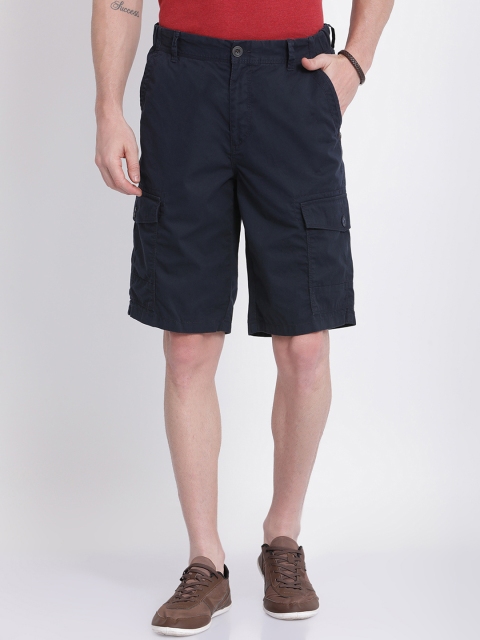 

t-base Men Navy Blue Solid Regular Fit Cargo Shorts