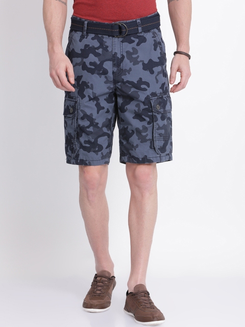 

t-base Men Blue & Grey Camouflage Print Regular Fit Cargo Shorts