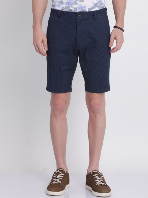 

t-base Men Navy Blue Self Design Slim Fit Regular Shorts
