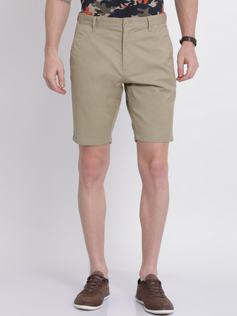 

t-base Men Khaki brown Solid Slim Fit Regular Shorts