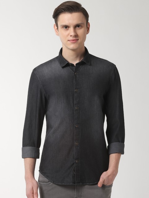 

Peter England Casuals Men Charcoal Grey Denim Slim Fit Faded Casual Shirt