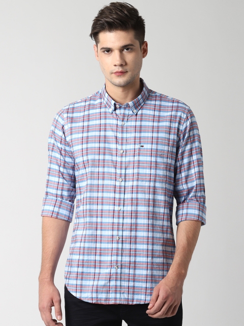 

Peter England Casuals Men Blue & Red Slim Fit Checked Casual Shirt