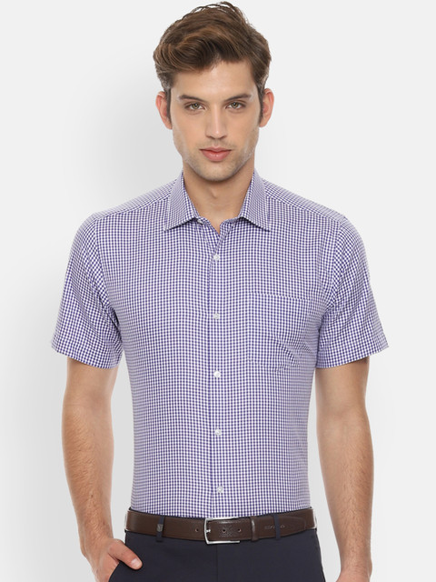 

Van Heusen Men Purple & White Tailored Fit Micro Checks Formal Shirt