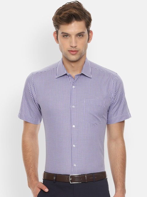 

Van Heusen Men Purple & White Tailored Fit Micro Checks Formal Shirt