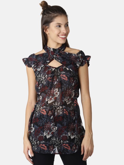 

SAHORA Women Multicolored Layered Halter Neck Floral Print Top, Multi