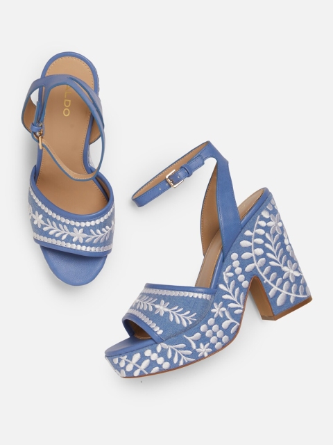 

ALDO Women Blue & White Woven Design Heels