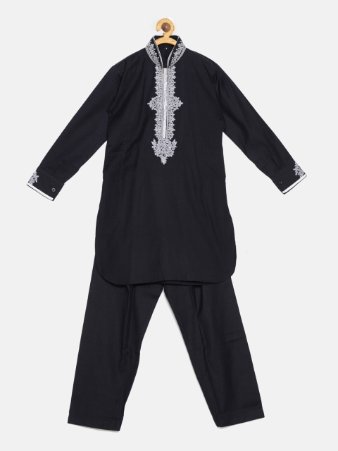 

La Bele Boys Black & Grey Embroidered Kurta with Pyjamas