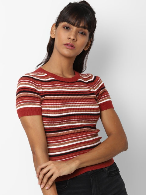 

AMERICAN EAGLE OUTFITTERS Women Red & Black Striped Pullover Sweater