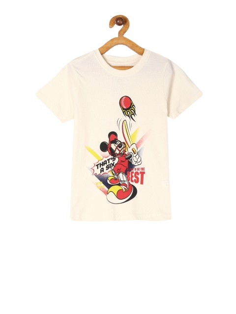 

Colt Boys Off-White Mickey Mouse Print Round Neck Pure Cotton T-shirt