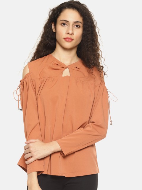 

SAHORA Women Orange Solid A-Line Cold-Shoulder Top