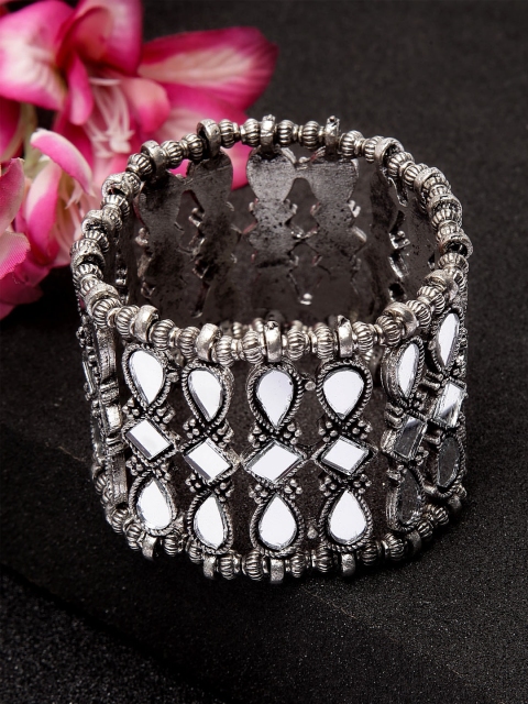 

Moedbuille German Silver Brass-Plated Handcrafted Mirror Work Elasticated Bracelet