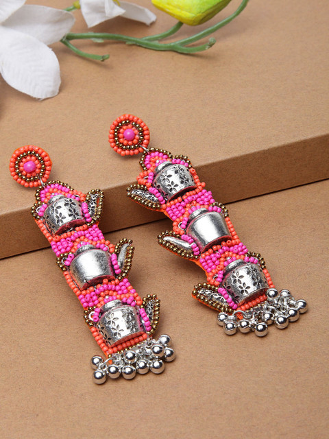 

Moedbuille Silver & Pink Handcrafted Quirky Drop Earrings