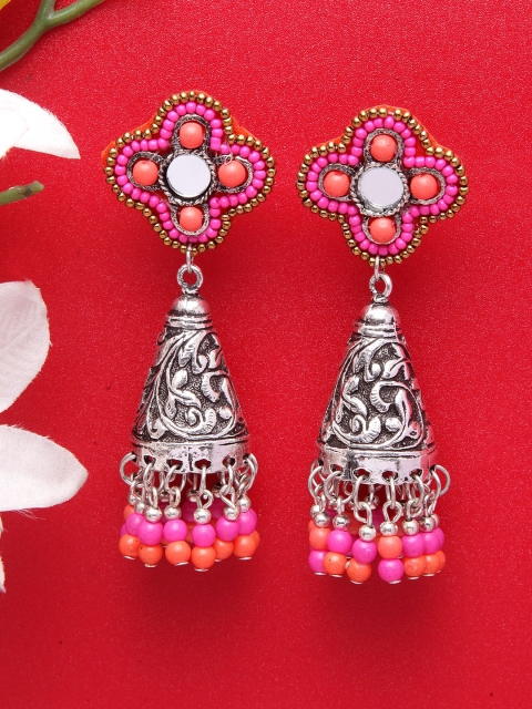 

Moedbuille Silver & Pink Handcrafted Dome Shaped Jhumkas