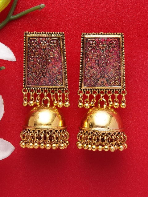 

Moedbuille Gold & Pink Handcrafted Dome Shaped Jhumkas