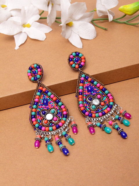 

Moedbuille Multicoloured Teardrop Shaped Afghan Handcrafted Drop Earrings, Multi