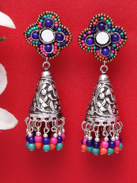 

Moedbuille Multicoloured & Silver-Toned Dome Shaped Jhumkas, Multi