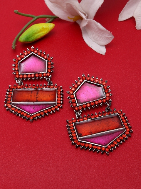 

Moedbuille Pink Contemporary Drop Handcrafted Antique Oxidised Chandbalis