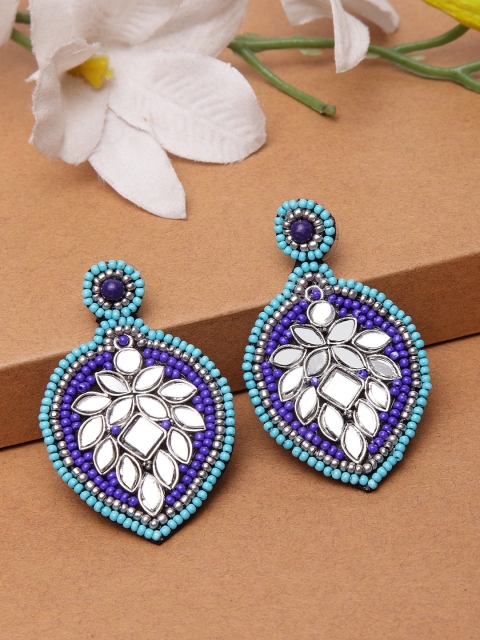 

Moedbuille Blue Brass-Plated Handcrafted Mirror Afghan Antique Oxidised Drop Earrings