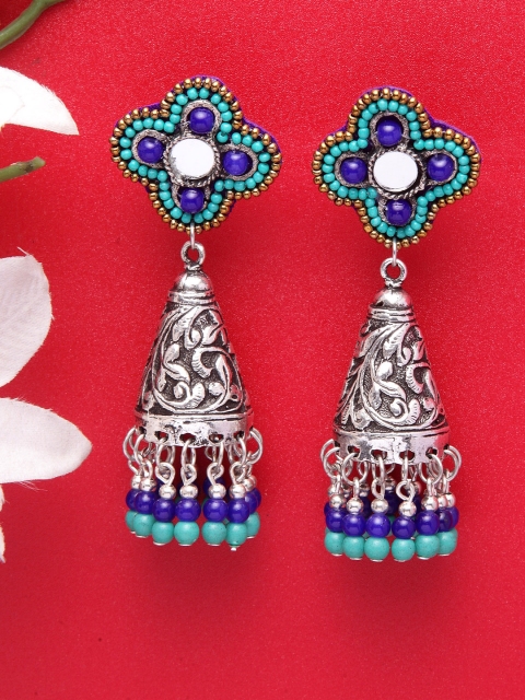 

Moedbuille Blue & Turquoise Blue Dome Shaped Handcrafted Jhumkas