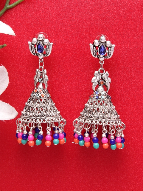 

Moedbuille Silver-Toned Handcrafted Filigree Work Afghan Dome Shaped Jhumkas