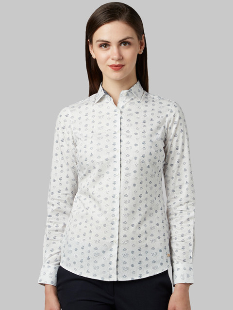 

Park Avenue Woman White & Blue Regular Fit Printed Casual Shirt