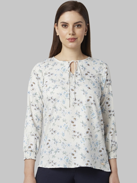 

Park Avenue Woman Off-White & Blue Printed A-Line Top