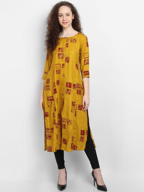 

La Bele Women Mustard Yellow Printed Straight Kurta