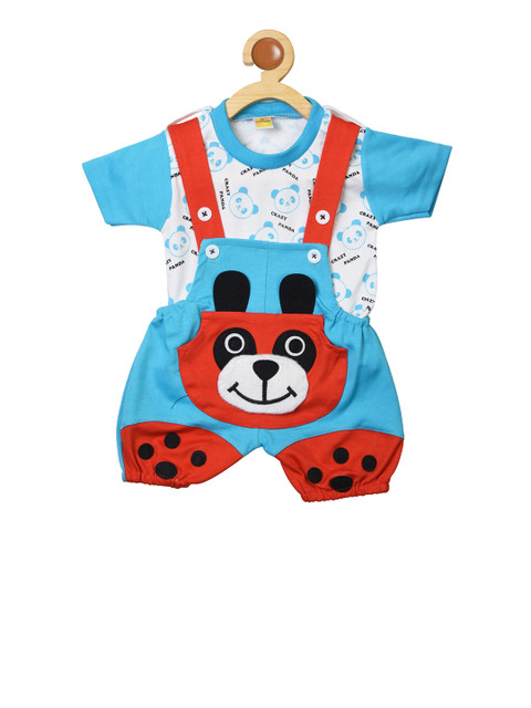 

BORN WEAR Boys Blue & White Printed T-shirt with Dungarees