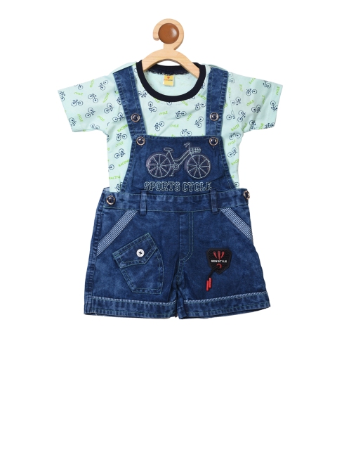 

BORN WEAR Boys Blue & Sea Green Printed T-shirt with Dungarees