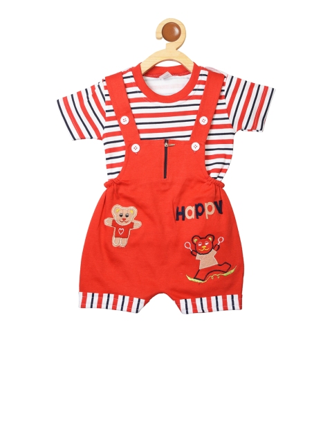 

BORN WEAR Boys Red & White T-shirt with Dungarees