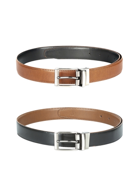 

CRUSSET Unisex Tan Brown & Black Textured Reversible Belt