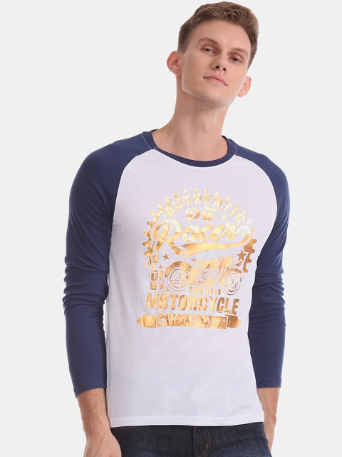 

Ruggers Men White & Navy Blue Printed Round Neck T-shirt