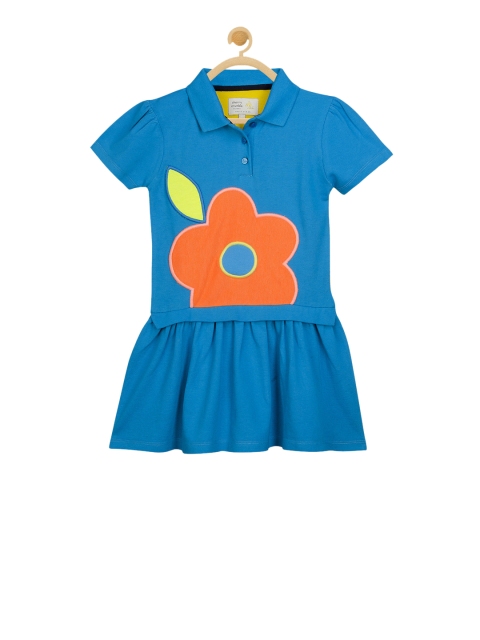 

Cherry Crumble Girls Blue & Yellow Floral Print Fit and Flare Dress