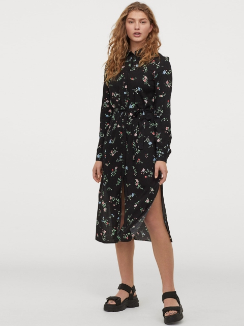 

H&M Women Black Patterned Shirt Dress