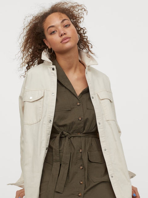 

H&M Women Olive Green Solid Utility Dress