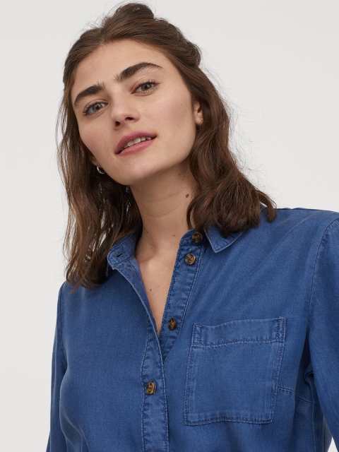 

H&M Women Blue Lyocell Denim Shirt Dress
