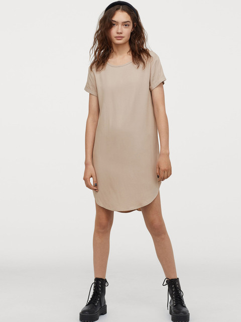 

H&M Women Beige Solid Short T-shirt dress