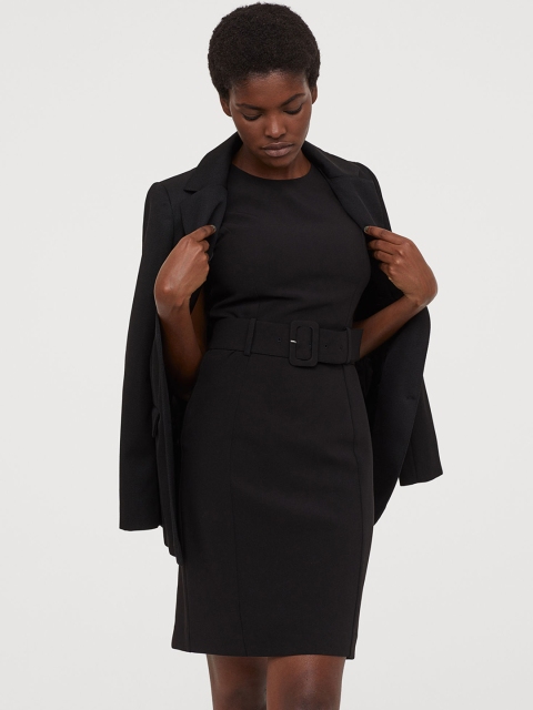 

H&M Women Black Solid Belted Dress