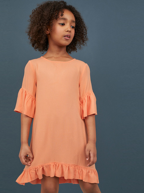 

H&M Girls Orange Flounce-Trimmed Dress