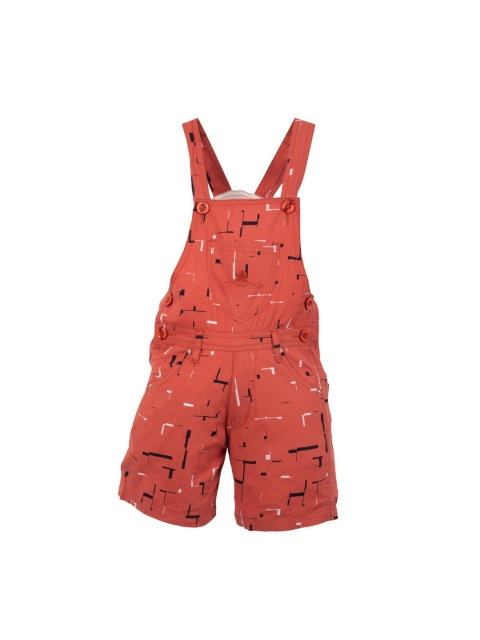 

FirstClap Kids Peach-Coloured Printed Knee Length Dungaree
