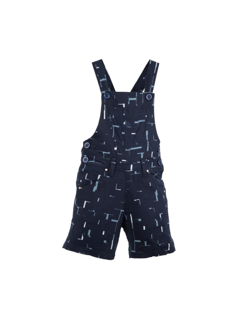 

FirstClap Kids Navy Blue Printed Knee-Length Dungarees
