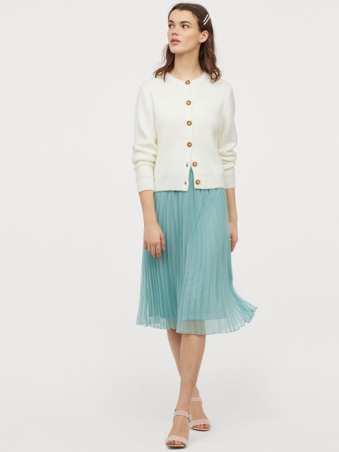 

H&M Women Sea Green Solid Pleated Skirt, Turquoise blue