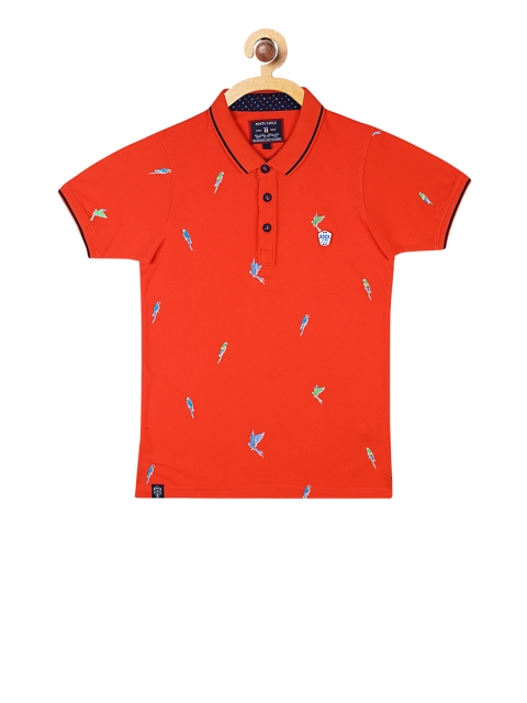 

Monte Carlo Boys Coral Red & Blue Printed Polo Collar T-shirt