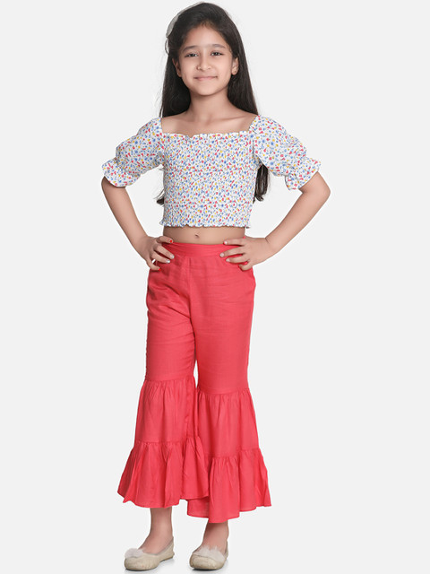 

AWW HUNNIE Girls Red & Off-White Printed Top with Palazzos