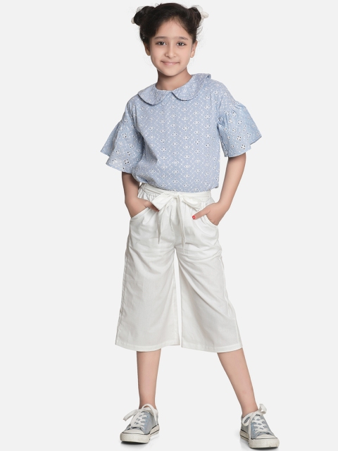 

AWW HUNNIE Girls Blue & White Self Design Top with Trousers