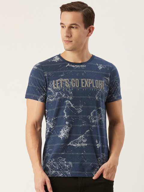 

CONFIDENCE Men Blue & White Printed Slim Fit Round Neck T-shirt